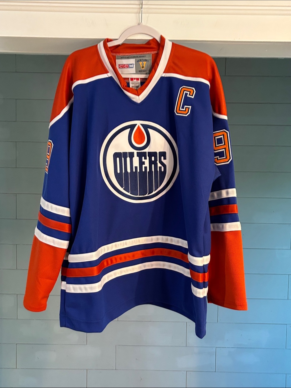 CCM Edmonton Oilers Gretzky Royal Blue & Orange Captain Hockey Jersey